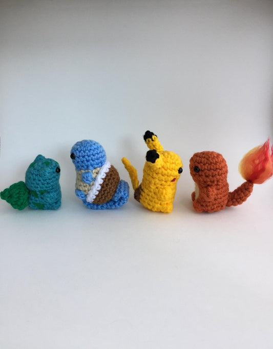 Kanto Starter Pokemon Crochet Dolls Keychain Pikachu Bulbasaur Squirtle Charmander - KaBon Creations